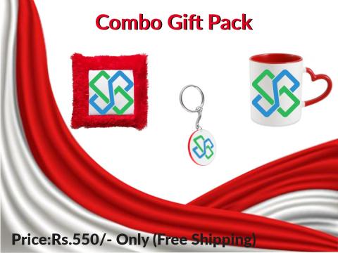 Printed red furr pillow, coffee mug, and a key ring combo gift